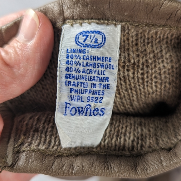 Vintage Fownes Taupe Leather Gloves Size 7.5 Cashmere and Wool Lined - Picture 3 of 4